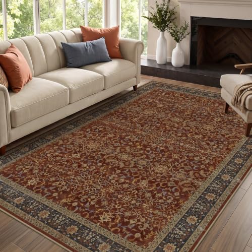 5x7 Area Rugs, Vintage Old Money Aesthetic Maximalist Print Rugs for Living Room Bedroom, Washable Non Slip Ultra Thin Carpet Rug for Dining Room Home Office, Deep Burnt Orange by Jainmy