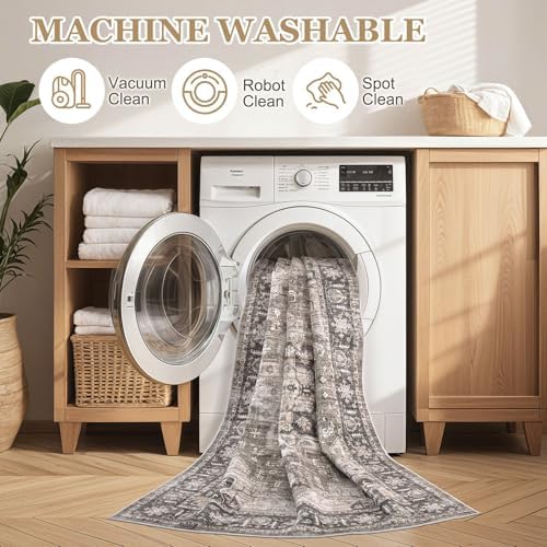 8x10 Area Rugs for Living Room: Washable Vintage Dark Brown Rug - Image 5