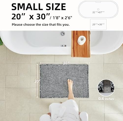 TYUU Waffle Bath Mat, Boho Bathroom Rugs Non Slip, 30x20 Black & White - Image 2