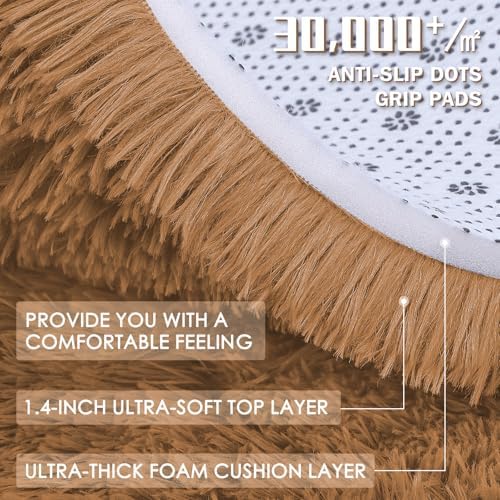 OLANLY Area Rugs for Living Room Bedroom, Machine Washable 4x5.9 ft Soft Fluffy Shaggy Bedside Rug, Indoor Floor Carpet for Kids Girls and Boys, Dorms, Nursery Rooms, Home Decor Aesthetic, Khaki - Image 6