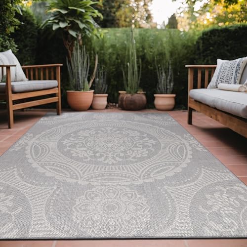 LuuL Home Medallion Outdoor Rug 10x14 Washable Outside Carpet for Indoor Patio Porch Waterproof Easy Cleaning Non Shedding Area Rugs Gray 10 x 14 by Unknown
