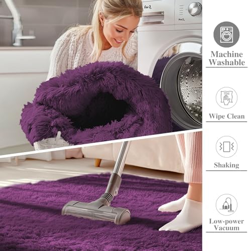 OLANLY 5x7 Machine Washable Large Area Rugs for Living Room, Bedroom, Soft Fluffy Shaggy Bedside Rug, Indoor Floor Carpet for Kids Girls and Boys, Dorms, Nursery, Home Decor Aesthetic, Dark Purple - Image 2