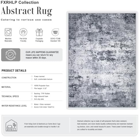 Area Rug Living Room: 4x6 Modern Washable Indoor Soft Carpet Grey - Image 2