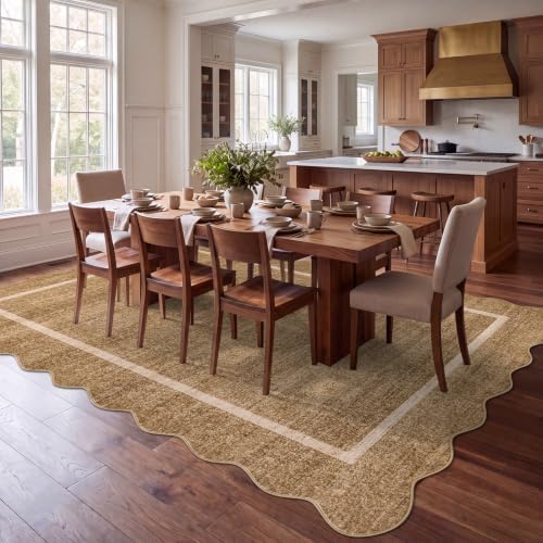 GarveeHome Scalloped Washable 6x9 Area Rug for Living Room Non Slip, Camel - Image 2