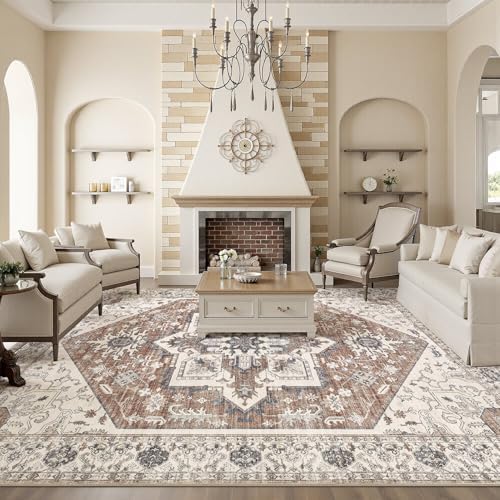 Area Rug 6x9 for Living Room - Washable Oriental Vintage Floral Distressed Large Indoor Carpets with Non Slip Back for Bedroom Dining Room Nursery Office Home Decor -Terracotta/Brown - Image 2