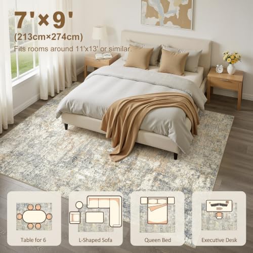 kakania Washable 7x9 Area Rug for Living Room: Abstract Modern Home Decor - Image 2