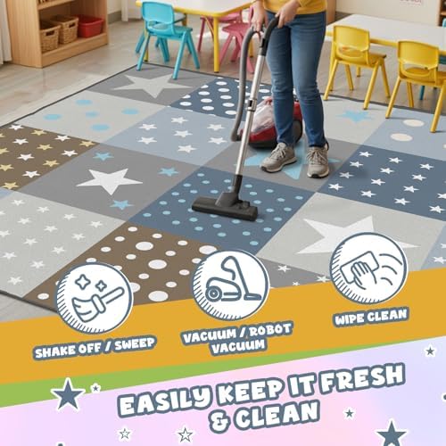 Playroom Rug for Kids, Small Classroom Rug 5x7, Star & Polka Dot - Image 5