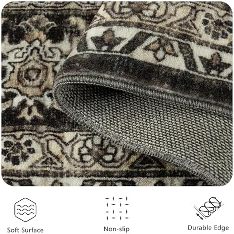 8x10 Area Rugs for Living Room - Washable Vintage Retro Large Rug, Soft Ultra Thin Non Slip Low Pile Traditional Distressed Boho Carpet for Bedroom Dining Room Home Office, Brown - Image 5