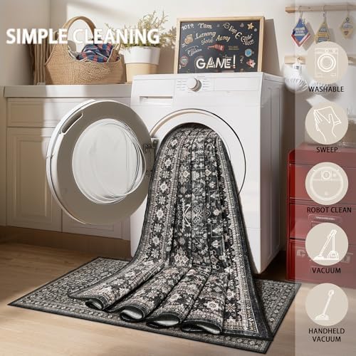Grey Floral Hallway Runner Rug 2x10 for Kitchen Bathroom - Image 7