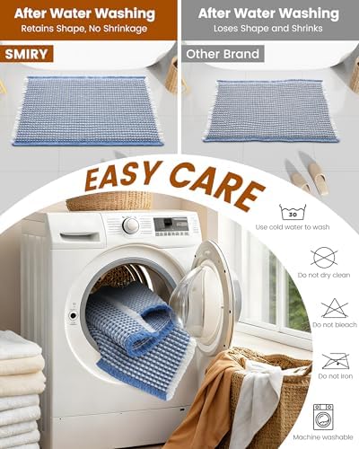Smiry Waffle Bath Mat 30X20, Soft Absorbent Bathroom Rugs, Blue & Cream - Image 6