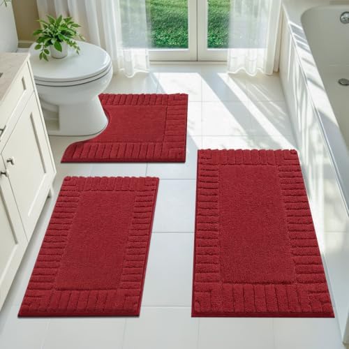 Pauwer Bathroom Rugs Sets 3 Piece, Microfiber Bath Mat Set, Red by Pauwer