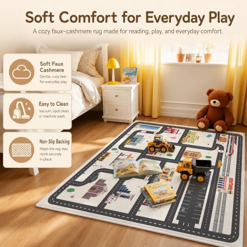 Nayoroom Kids Car Road Playroom Rug, Faux Wool City Map, Non-Slip, 3 x 5 ft - Image 5