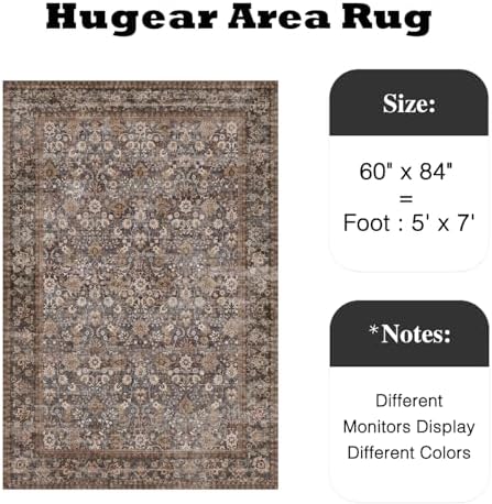 HUGEAR 5x7 Brown Blue Vintage Floral Washable Area Rug for Living Room - Image 2