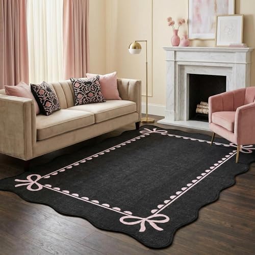 GarveeHome Scalloped Bow Rug 3x5 Washable Rug for Living Room, Black Pink by GarveeHome