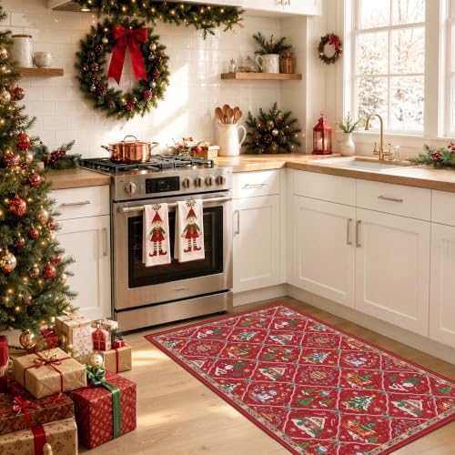 Washable Christmas Rugs 2x3，Ultra-Thin Small Entryway Rug Non-Slip Backing Kitchen Rug,Christmas Indoor Door Mat for Entrance,Throw Rug for Bedroom Holiday Decor - Image 2