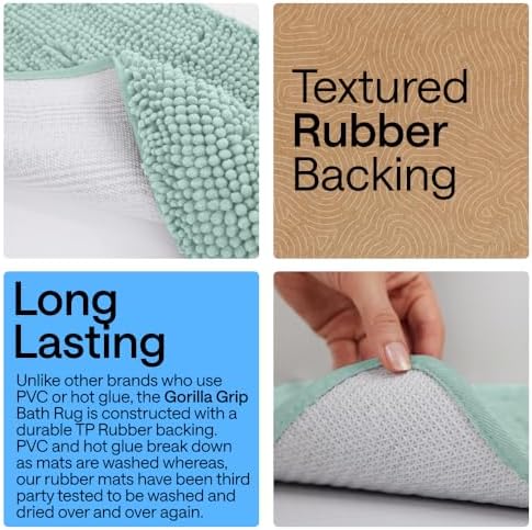 GORILLA GRIP Bath Rug Mat for Bathroom, Absorbent Chenille, 48x24 Sea Blue - Image 3
