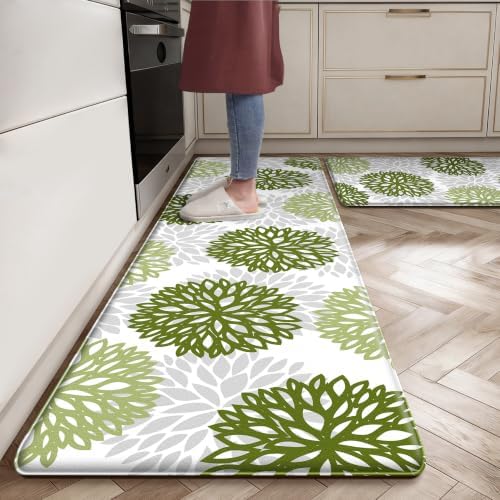 Kitchen Mats Set of 2 Cushioned Anti Fatigue Kitchen Rugs Non Slip Waterproof Runner Memory Foam Kitchen Floor Mat Comfort Standing Mat for Sink, Office, Laundry, Green by tubeamin