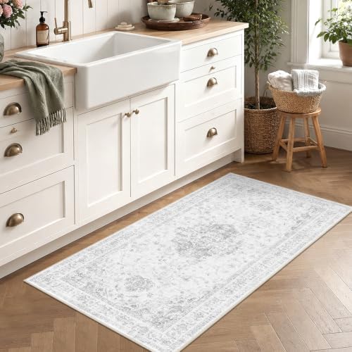 2x4 Washable Kitchen Area Rug Stain Resistant Medallion Gray Door Mat - Image 2