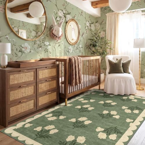 4x6 Boho Bedroom Rug - Moss Green Soft Washable Entry Rug Non Slip - Image 5