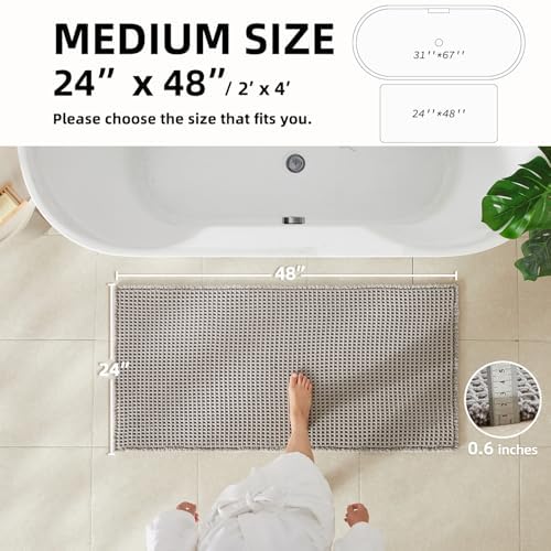 TYUU Waffle Bath Mat, Boho Bathroom Rugs Non Slip, 48x24 Light Grey - Image 2