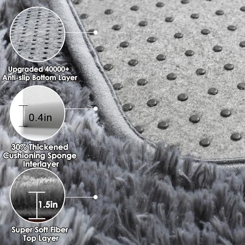 7x9 Area Rugs for Living Room Bedroom, Fluffy Grey and White Geometric Rug - Image 4