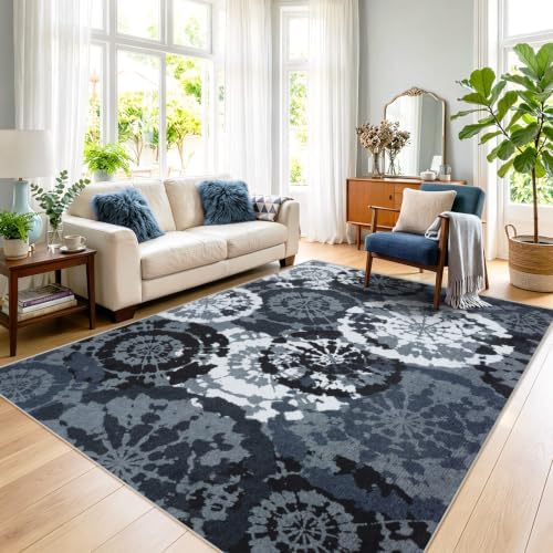 Boho 4x6 Area Rugs for Bedroom, Washable Non-Slip Low-Pile Print Rug by Quntue