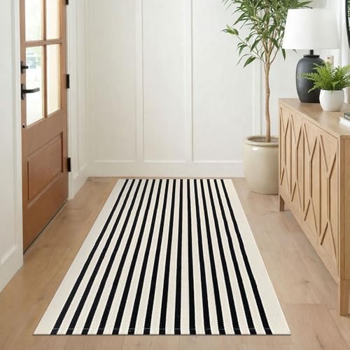 KILOCOCO Beige Striped Rug 3x5 ft Indoor Washable Rugs Front Door Rugs - Image 4