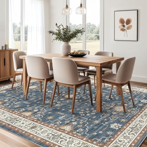 6x9 Area Rug for Living Room- Machine Washable Soft Oriental Vintage Large Indoor Floor Carpet for Bedroom Under Dining Table Home Office Decor - Dark Blue - Image 5