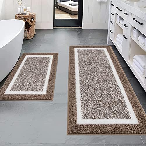 Pauwer Bathroom Rugs Sets 2 Piece, Non Slip Washable Bath Mat, Coffee by Pauwer