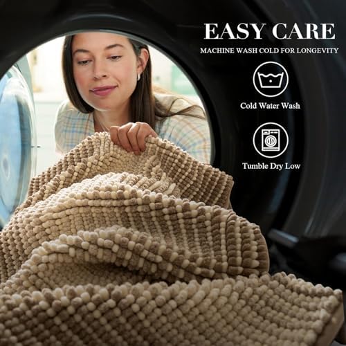 BSICPRO Bathroom Rugs, 17x24 Chenille Bath Mats, Tan - Image 5