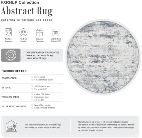 Round Area Rug Living Room: 4 ft Modern Washable Indoor Carpet - Image 2