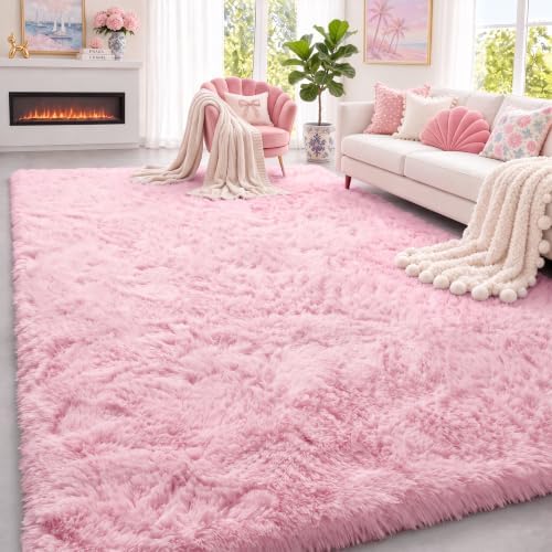 Pink Area Rugs for Girls Bedroom Kids Room, Plush Fluffy Living Room Carpet by PAGISOFE