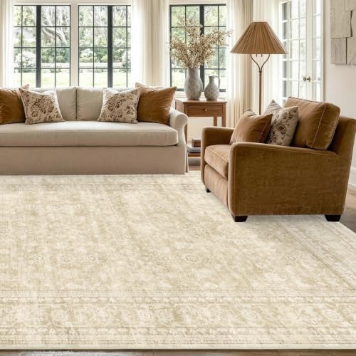 9x12 Ft Extra Large Area Rugs for Living Room, Soft Non-Slip Machine Washable Rug, Vintage Stain Resistant Carpets for Bedroom Nursery Dining Room Home Decor (Beige) - Image 3