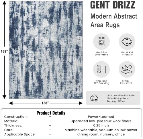 10x14 Area Rugs for Living Room: Washable Abstract Blue Grey Bedroom Carpet - Image 2