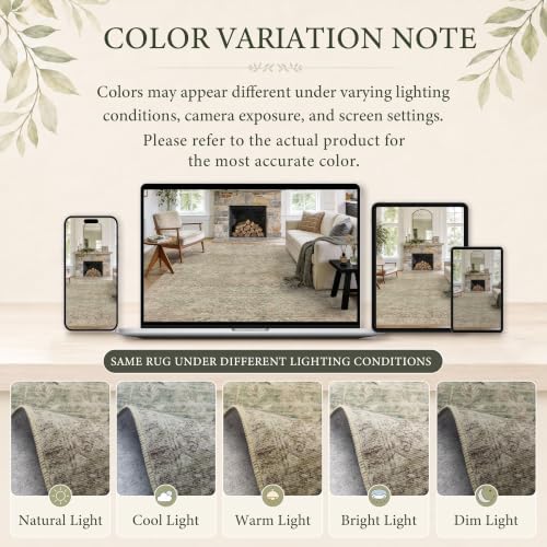 2x3 Washable Boho Entryway Area Rug Beige Green Non-Slip Door Mat - Image 5