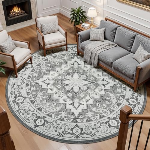 Lessymo 8FT Washable Round Area Rugs for Living Room, Non Slip Circle Rugs by Lessymo