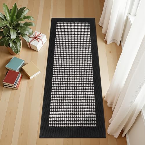 Ileading Laundry Room Runner Rug 2x5ft Non Slip Farmhouse Kitchen Floor Mats with Rubber Backing Machine Washable Indoor Doormat Low-Profile Carpet for Hallway Entryway(Black&White) - Image 6