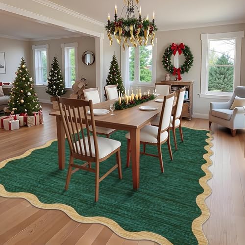 GarveeHome Washable Rug 9x12 Area Rug for Bedroom Farmhouse Scalloped Living Room Rug Non Slip Large Area Rug Low Pile Throw Rugs Stain Resistant Carpet for Dining Room, Green 9 ft x12 ft - Image 3