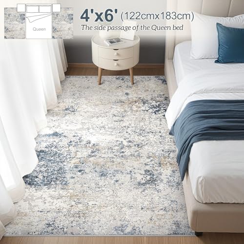 DMOYEST Area Rug Living Room Rugs 4x6 Washable Abstract Beige Blue Carpet - Image 5