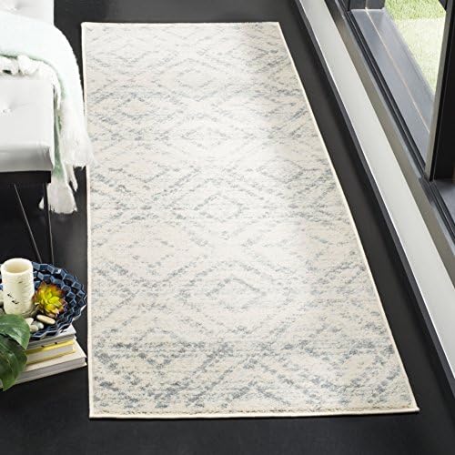 SAFAVIEH Adirondack Collection Runner Rug - 2'6" x 12', Ivory & Light Blue, Modern Diamond Distressed Design, Non-Shedding & Easy Care, Ideal for High Traffic Areas in Living Room, Bedroom (ADR131T) by Unknown