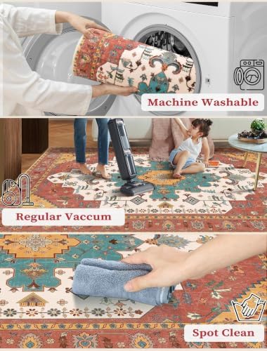 SERISSA 2x5 Washable Non Slip Boho Runner Rug for Hallway，Orange - Image 2