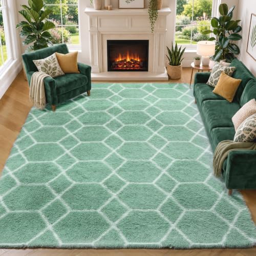 ONASAR Area Rug, 5x8, Sage Green and White by ONASAR