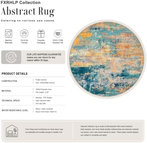 Round Area Rug Living Room: 6 ft Modern Washable Indoor Carpet - Image 2