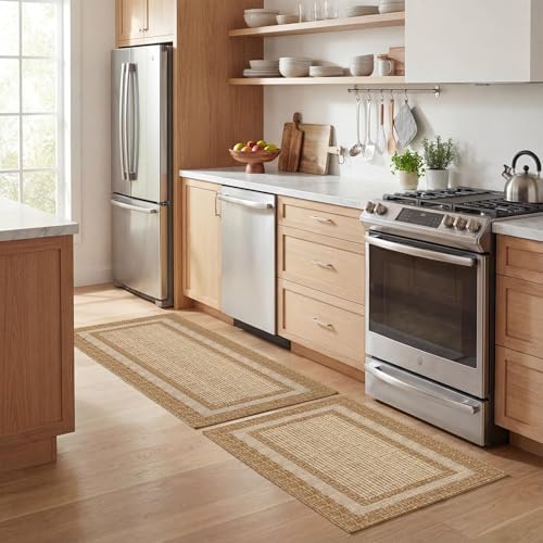 Artoid Mode Beige Rectangle Plaid Kitchen Mats Set of 2-17x29 + 17x47 - Image 4