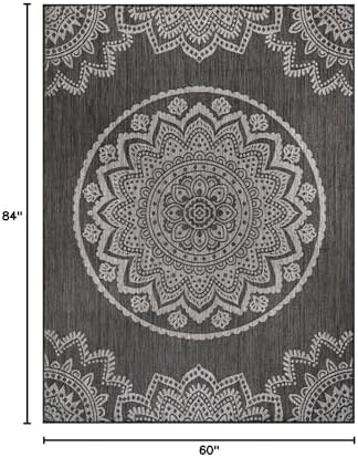 CAMILSON Outdoor Rug 5x7 Modern Area Rugs for Indoor and Outdoor Patios and Porches - Waterproof Washable Non-Shedding Easy-to-Clean Outside Carpet (5 x 7, Medallion - Dark Grey/Light Grey) - Image 2