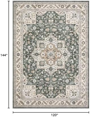 cotiled 10x12 Area Rug for Living Room, Washable, Traditional, Vintage Green - Image 2