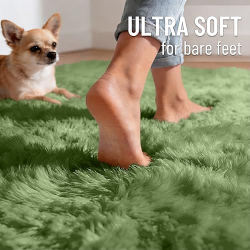 OLANLY 3x5 Machine Washable Small Bedside Rug, Soft Fluffy Shaggy Rugs for Living Room, Bedroom, Indoor Floor Carpet for Kids Girls and Boys, Preppy Dorms, Nursery, Home Decor Aesthetic, Green - Image 4