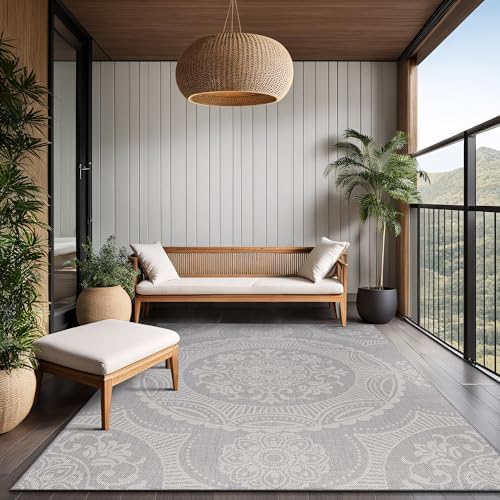 Luul Home Medallion Outdoor Rug 8x10 Washable Outside Carpet for Indoor Patio Porch Waterproof Easy Cleaning Non Shedding Area Rugs Gray 8 x 10 - Image 7