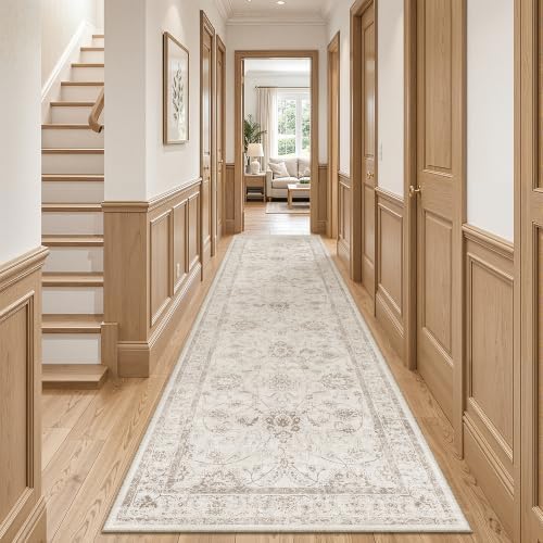 Madane Runner Rug 3x12 for Hallway, Kitchen Non-Slip Runner Rug Brown/Ivory by Madane