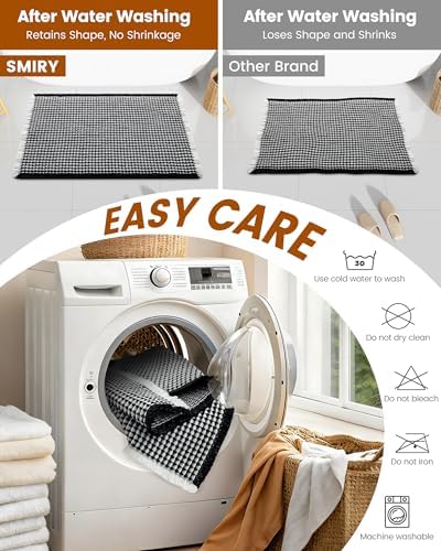 Smiry Waffle Bath Mat 30X18, Soft Absorbent Bathroom Rugs, Black & Cream - Image 6